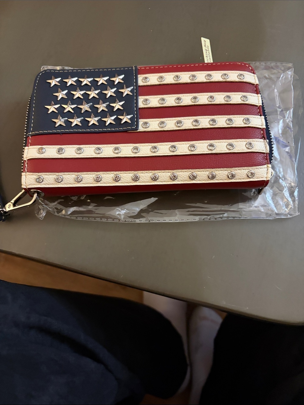 Montana West Red White Blue American Flag Studded Wristlet Clutch